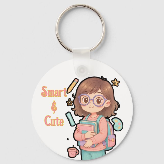 Customizable "Smart & Cute" Schoolgirl Keychain (Front)
