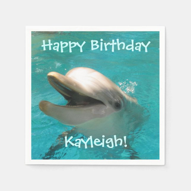 Customizable Smiling Dolphin Birthday Paper Napkins (Front)