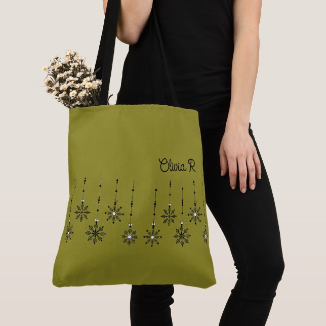 Customizable Snowflake Canvas Tote (Close Up)