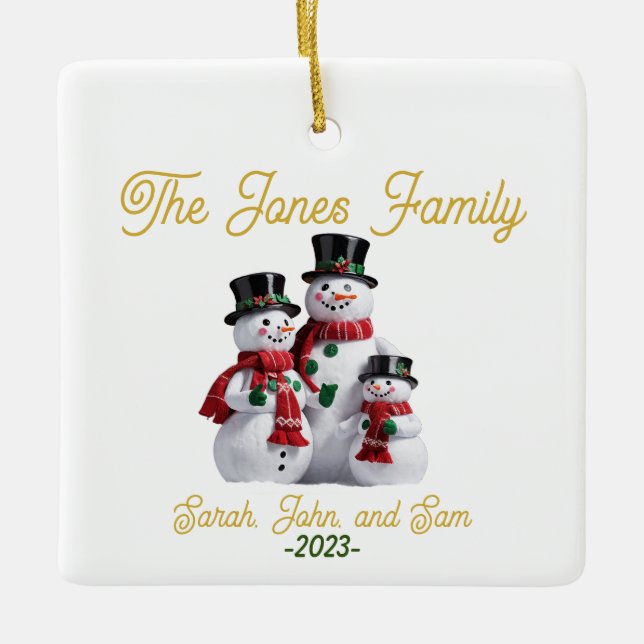 Customizable Snowman Family Ornament (Front)