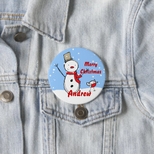 Customizable Snowman xmas party name Button badges