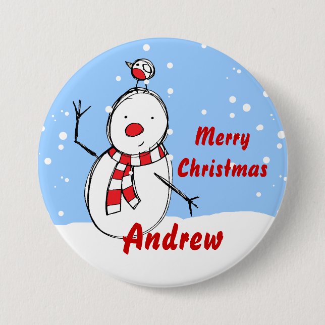 Customizable Snowman xmas party name Button badges (Front)