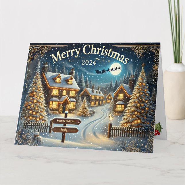Customizable Snowy Christmas Village Design Card (Front)