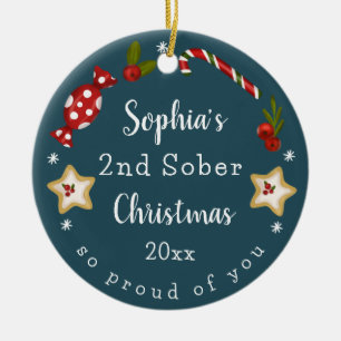 Customizable Sobriety Keepsake Sober Christmas Ceramic Ornament