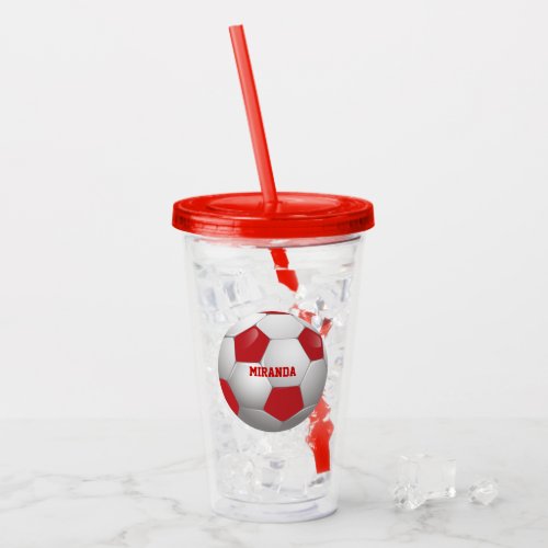 Customizable Soccer Ball Red and White Acrylic Tumbler