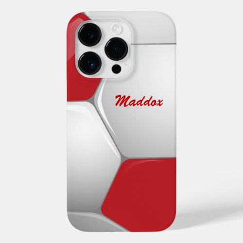 Customizable Soccer Ball Red and White Case_Mate iPhone 14 Pro Case