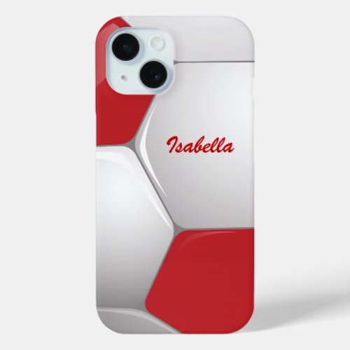 Customizable Soccer Ball Red and White iPhone 15 Case
