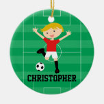 Customizable Soccer Boy 1 Red And White Ceramic Ornament at Zazzle