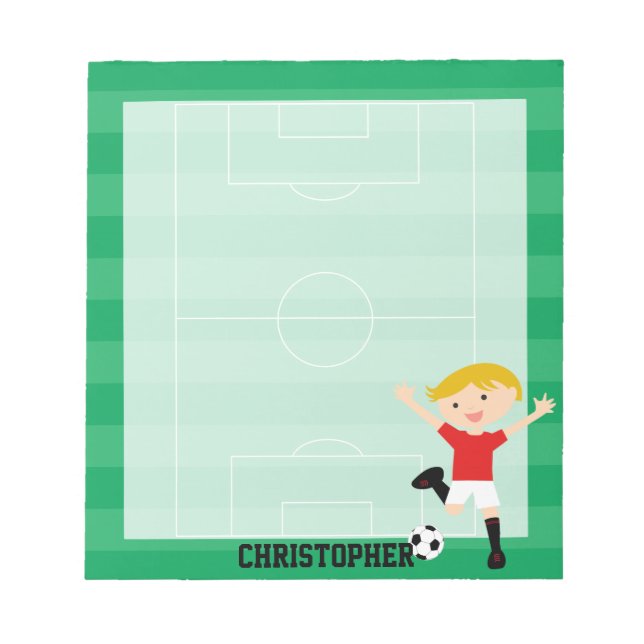Customizable Soccer Boy 1 Red and White Notepad (Front)