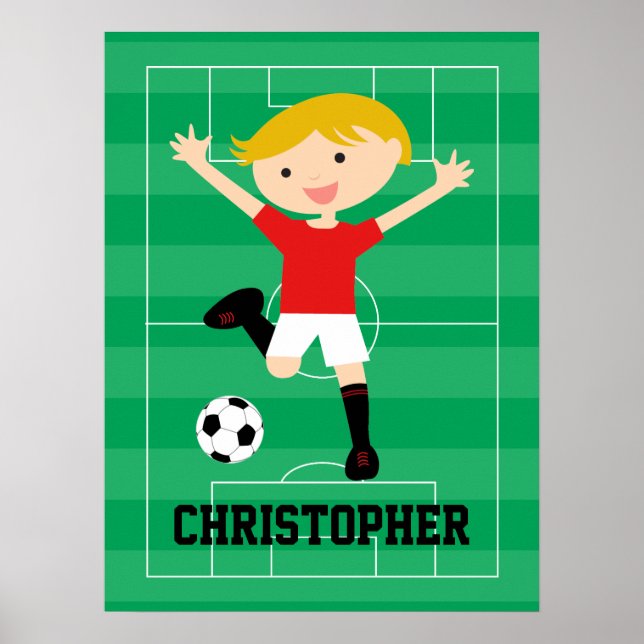 Customizable Soccer Boy 1 Red and White Poster (Front)