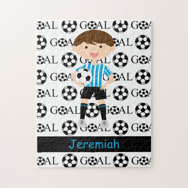 Customizable Soccer Boy Goal 1 Jigsaw Puzzle (Vertical)
