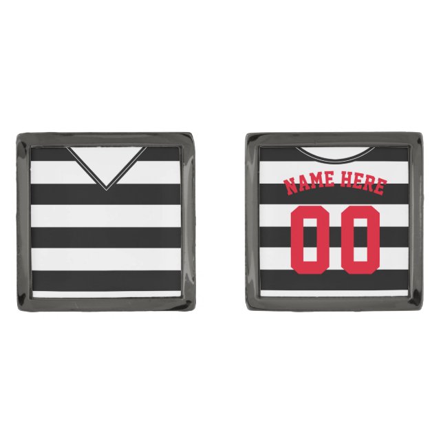 Customizable Soccer Jersey Cuff Links, Black Cufflinks (Front)