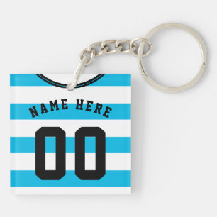 Customizable Soccer Jersey Keyring, Blue Stripes Keychain