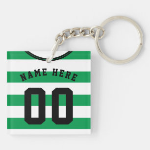 Customizable Soccer Jersey Keyring, Green Stripes Keychain