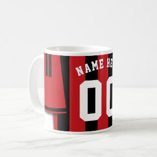 Customizable Soccer Jersey Mug, Black Red Stripes Coffee Mug