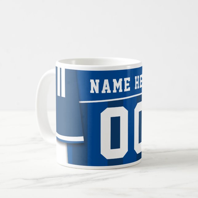 Customizable Soccer Jersey Mug, Blue, Football Coffee Mug (Front Left)