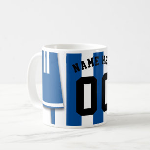 Customizable Soccer Jersey Mug, Blue Stripes Coffee Mug