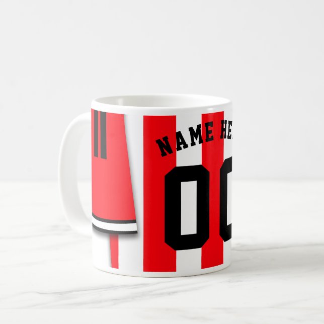Customizable Soccer Jersey Mug, Red Stripes Coffee Mug (Front Left)