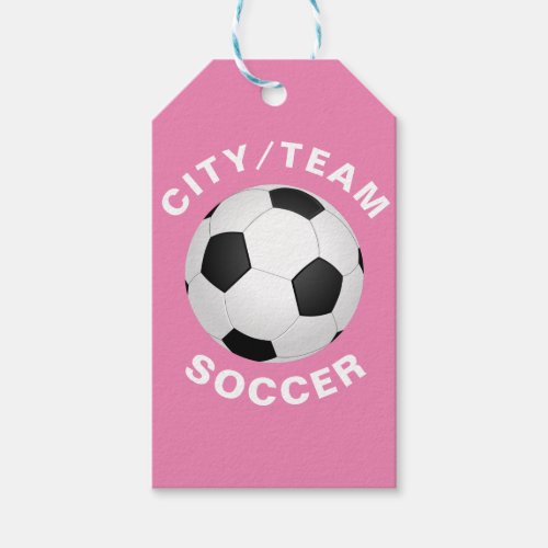Customizable Soccer Pink And White Gift Tags
