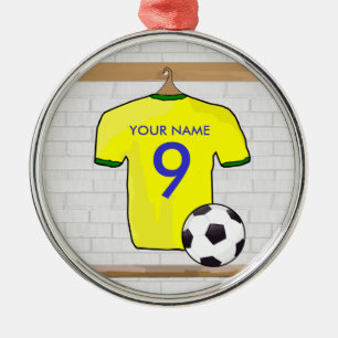 Customizable Soccer Shirt (yellow) Pendant Metal Ornament
