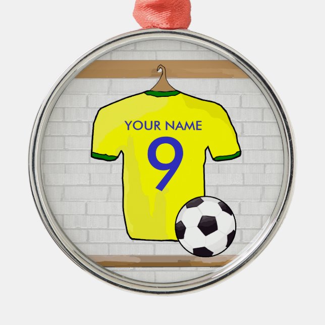 Customizable Soccer Shirt (yellow) Pendant Metal Ornament (Front)