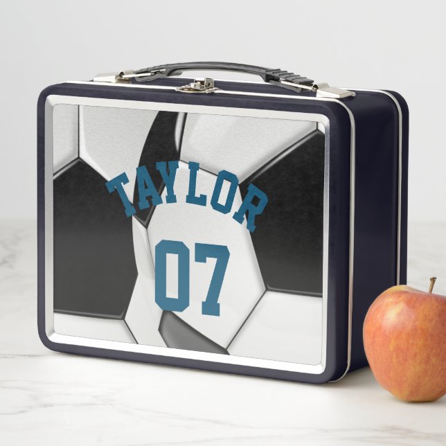 Customizable Soccer template soccer balls Metal Lunch Box (In Situ)