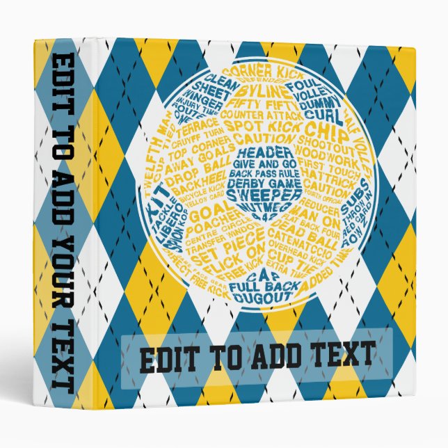 Customizable Soccer Typography Ring Binder (Front/Spine)