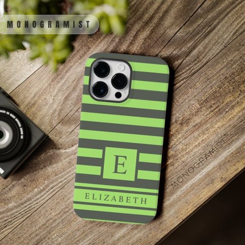 Customizable Soft Lime Green Grey Color Stripes  Case_Mate iPhone 14 Pro Max Case