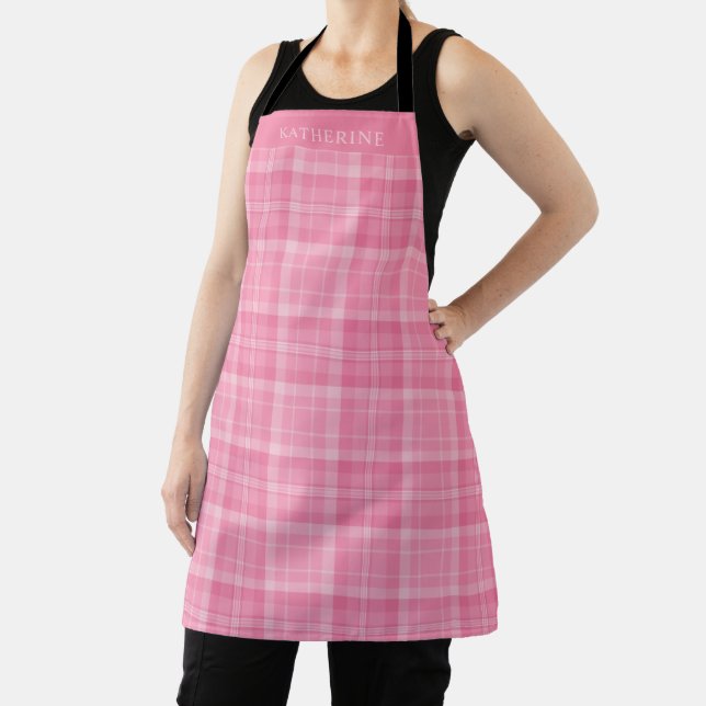 Customizable Soft Pastel Pink Checkered Pattern Apron (Insitu)