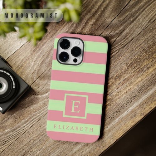 Customizable Soft Pastel Pink Green Color Stripes Case_Mate iPhone 14 Pro Max Case