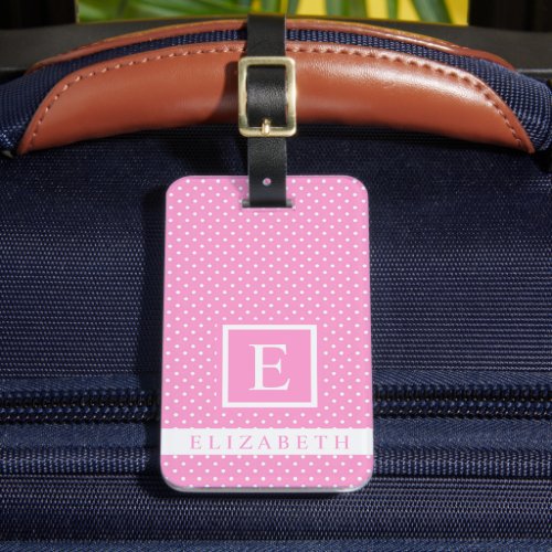 Customizable Soft Pink Muted Rose White Polka Dot  Luggage Tag