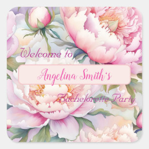 Customizable Soft Pink Peony Bachelorette Party Square Sticker