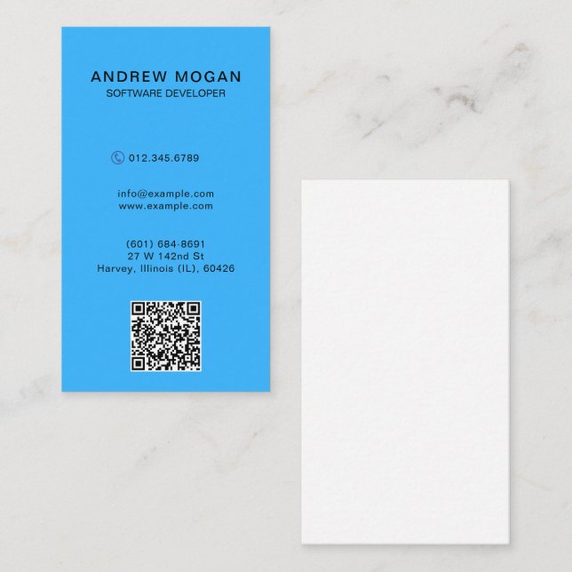 Customizable Software Developer Cyan-blue Business Card (Front/Back)