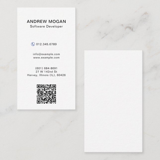 Customizable Software Developer White Color Business Card (Front/Back)