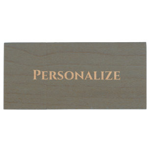 Customizable Solid Powder Blue Grey Plain Minimal Wood Flash Drive