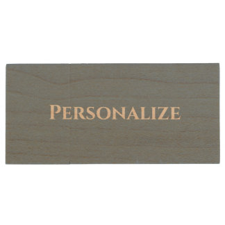 Customizable Solid Powder Blue Grey Plain Minimal Wood Flash Drive