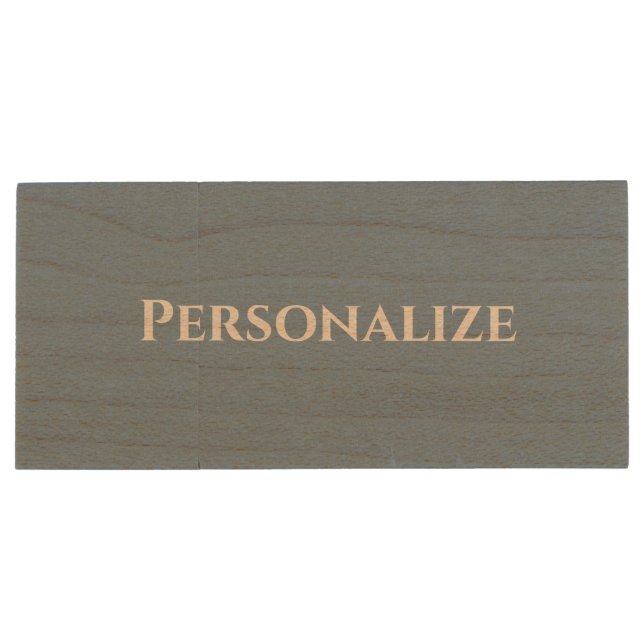 Customizable Solid Powder Blue Grey Plain Minimal Wood Flash Drive (Back)