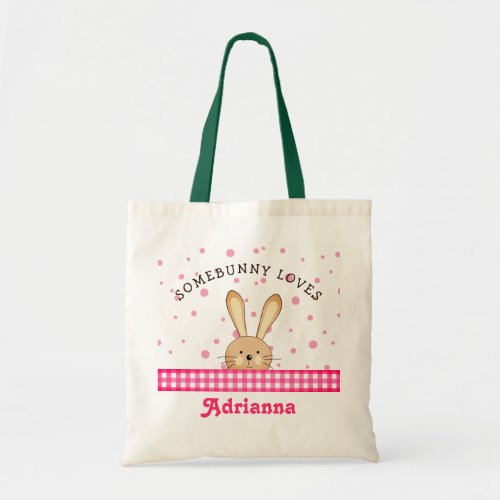 Customizable Somebunny Loves You Pink Tote Bag