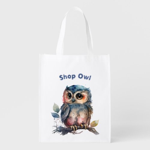 customizable Soul Animal watercolor colorful owl Grocery Bag