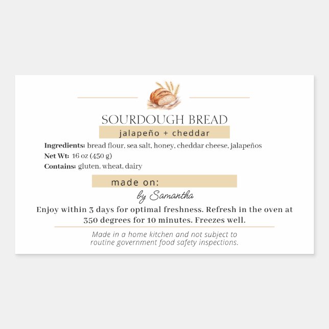 Customizable Sourdough Bread Bag Sticker (Front)
