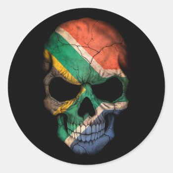 Customizable South African Flag Skull Classic Round Sticker by UniqueFlags at Zazzle