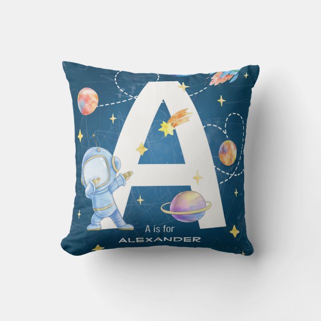 Customizable Space Adventure Letter 'A' Throw Pill Pillow (Front)