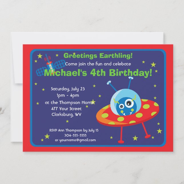 Customizable Space Alien Invitation (Front)