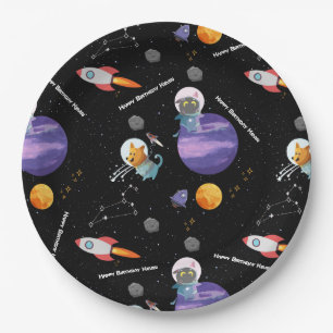 Customizable Space Animals Birthday Paper Plates