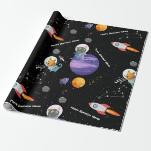 Customizable Space Animals Birthday Wrapping Pape Paper