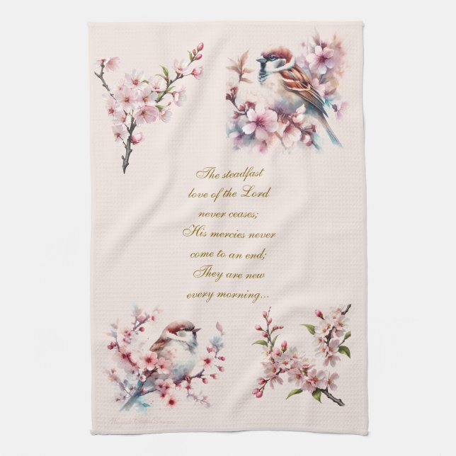 Customizable Sparrow Bible Verse Blush Pink 2 Kitchen Towel (Vertical)