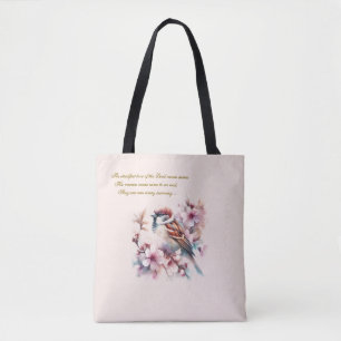 Customizable Sparrow Bible Verse Blush Pink Tote Bag