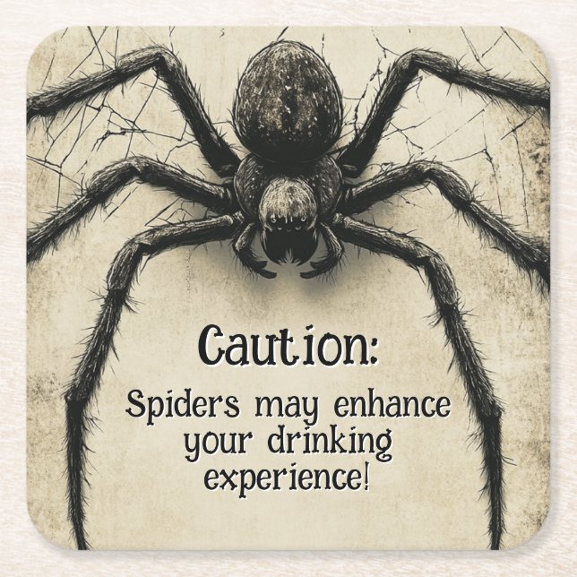 Customizable Spine-tingling Spider HALLOWEEN Bash Square Paper Coaster (Front)