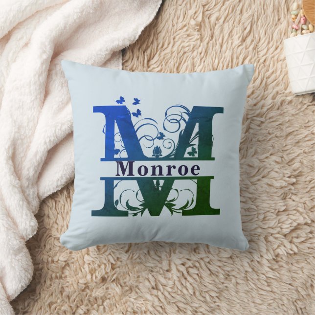 Customizable Split 'M' Monogram Throw Pillow (Blanket)