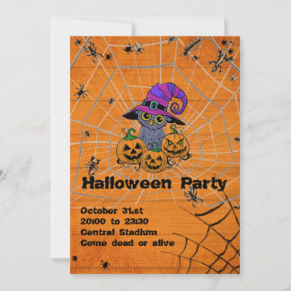 Customizable spooky Halloween owl, pumpkins Invitation